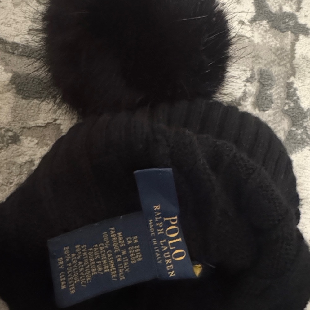 Polo Ralph Lauren Black Knit Beanie with Pom